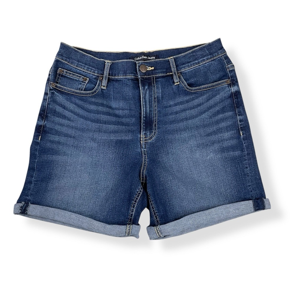 Calvin‎ Klein Shorts Women 27 (ACTUAL 28x6.5) Blue Denim Roll Cuff Stretch NWOT